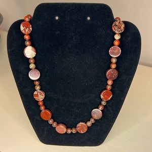 Abalone Tribal Bohemian Beads Necklace Orange and Red beads